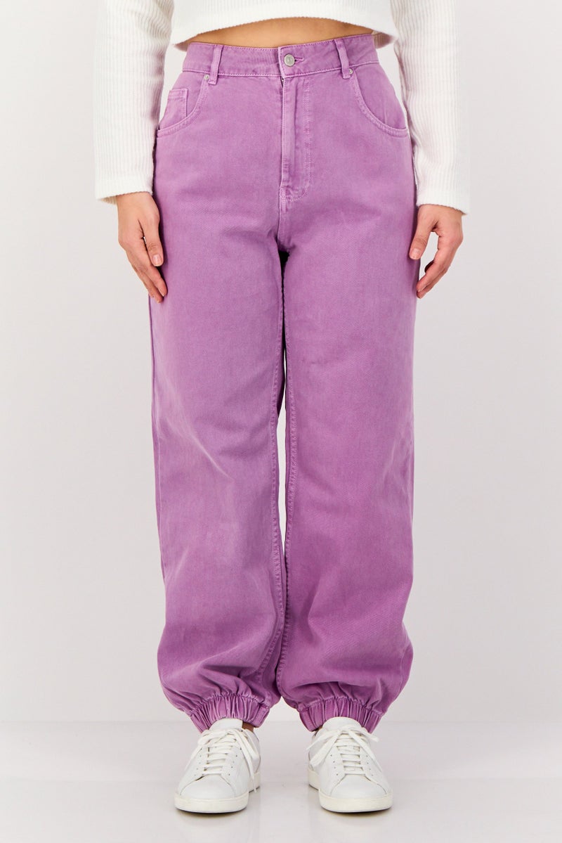 promod Women Regular Fit Washed Joggers Jeans, Lavender - Image 1